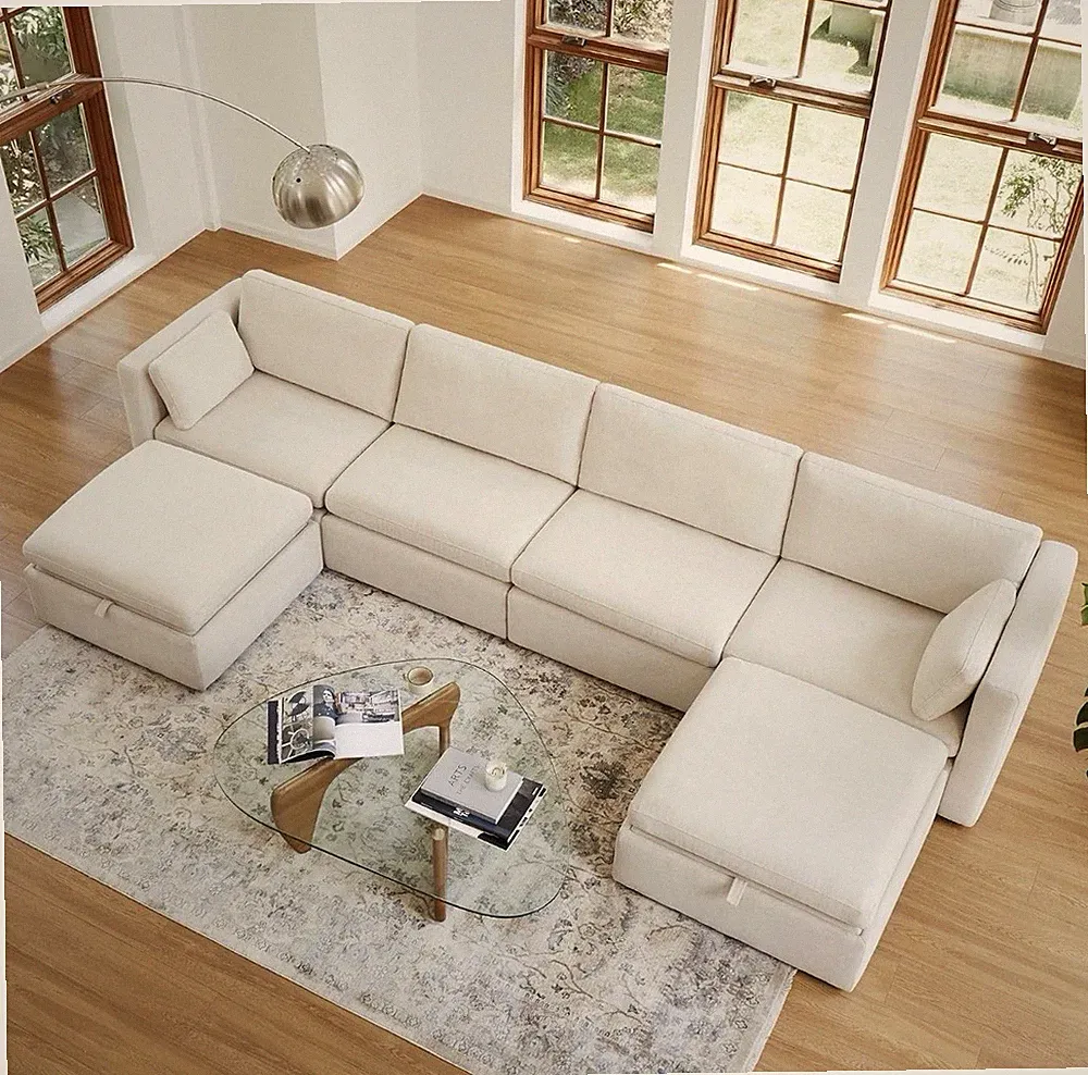 Modular Sectional Sofa, 6 Seat Modular Couch, Linen