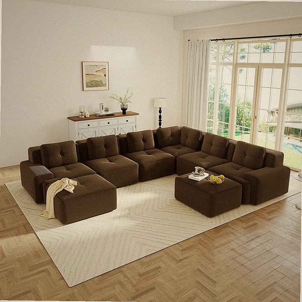 Modular Sectional Sofa 6-Seater Brown Corduroy 151.1x116.1x27.1 in