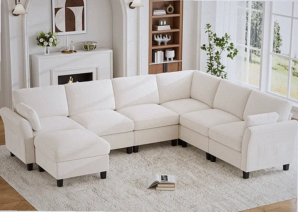 Modular Sectional Sofa, 7‑Seat Comfy U‑Shaped Sectional Couch with Storage Space
