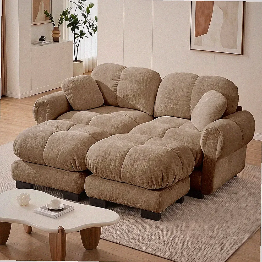 Modular Sectional Sofa, 76.3” Chenille Loveseat Sofa with 2 Ottomans, Modern Com