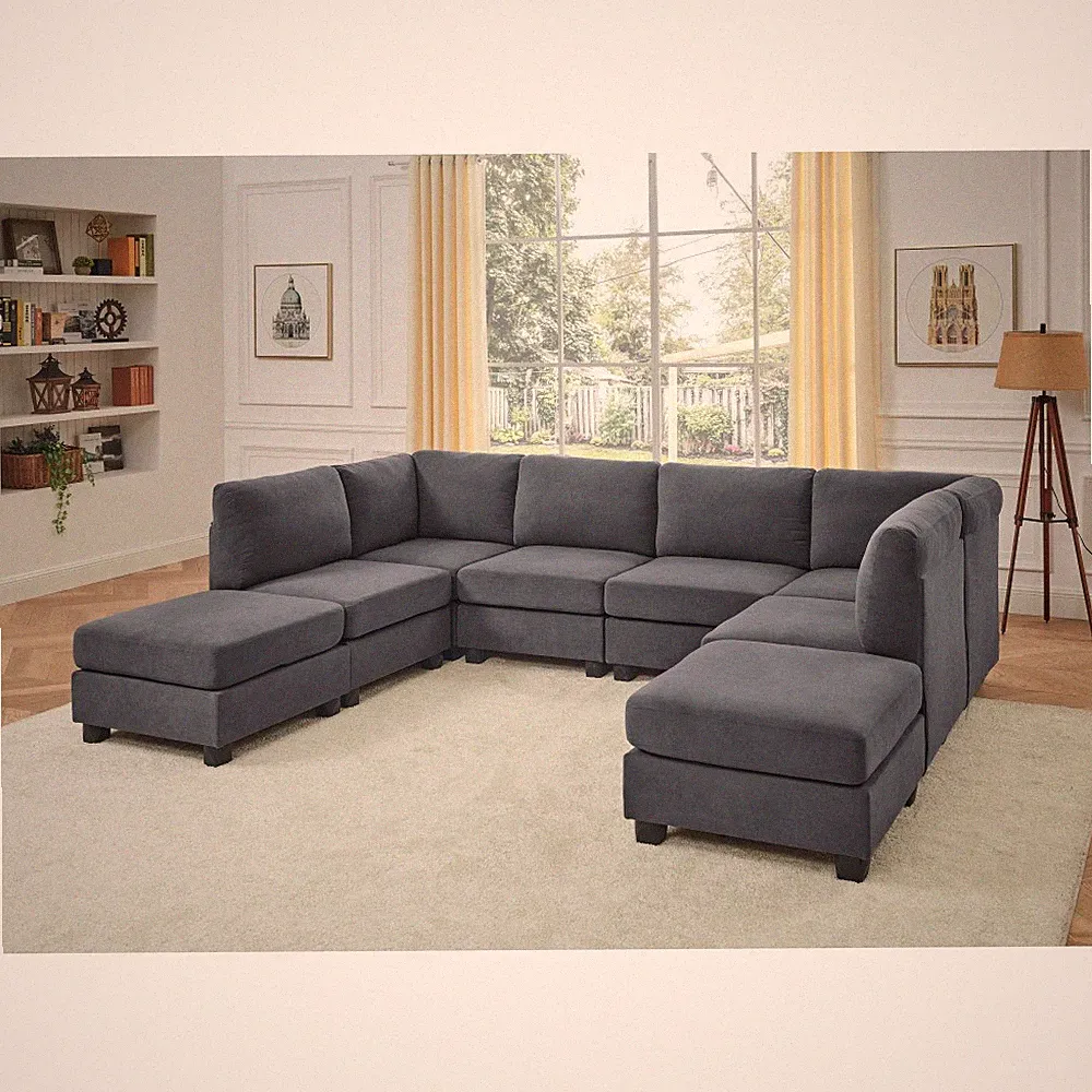 Modular Sectional Sofa 8-Seat Polyester Upholstery Dark Gray, Easy Assembly
