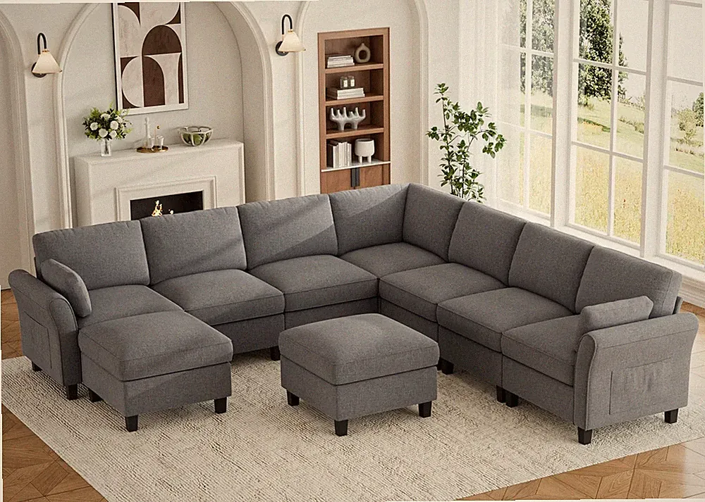 Modular Sectional Sofa, 9‑Seat Comfy U‑Shaped Sectional Couch with Storage Space
