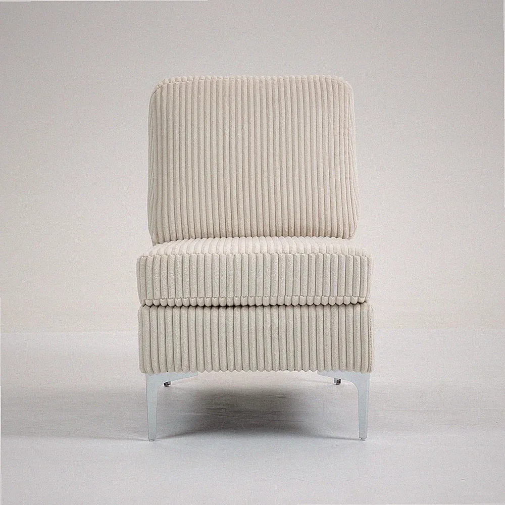 Modular Sectional Sofa Armless Seat Module Corduroy Accent Chair Beige