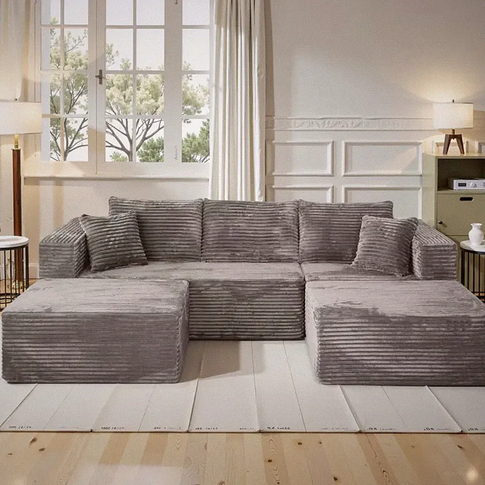 Modular Sectional Sofa Bed Chaise Corduroy Fabric Cushion Boneless No Assembly