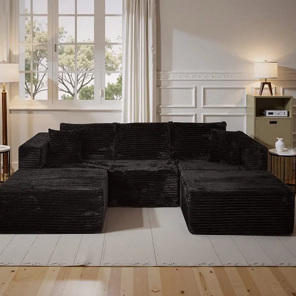 Modular Sectional Sofa Bed Chaise Corduroy Fabric Cushion Boneless No Assembly
