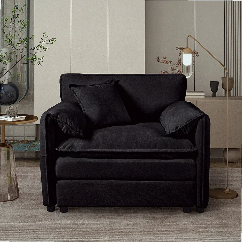 Modular Sectional Sofa Chair 41.73" Black Chenille Square Arms