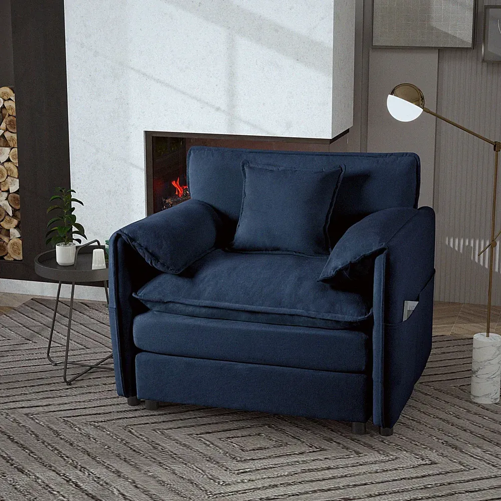 Modular Sectional Sofa Chair, 41.73" Deep Seat, Blue Chenille
