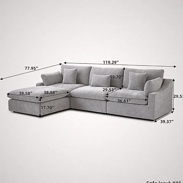 Modular Sectional Sofa Chaise Light Gray Linen