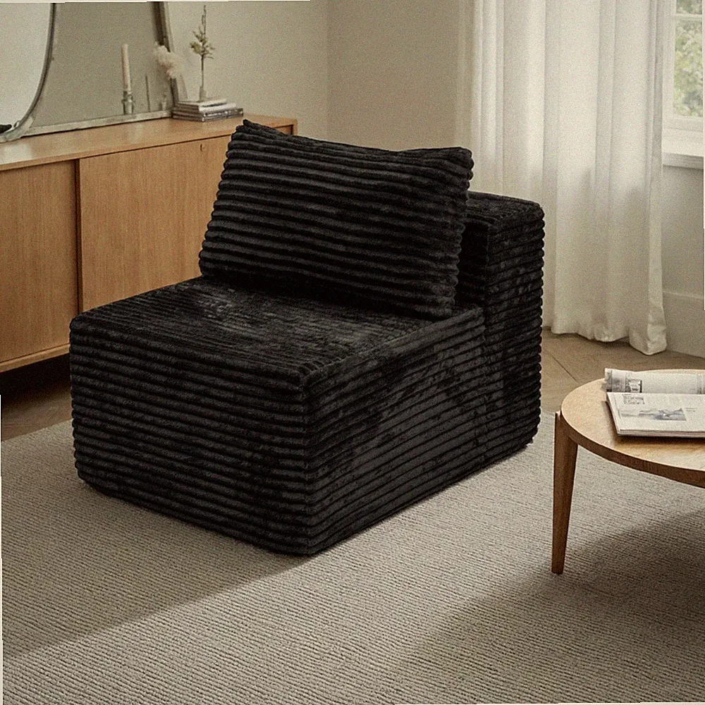 Modular Sectional Sofa Chaise Lounge Plush Corduroy Black