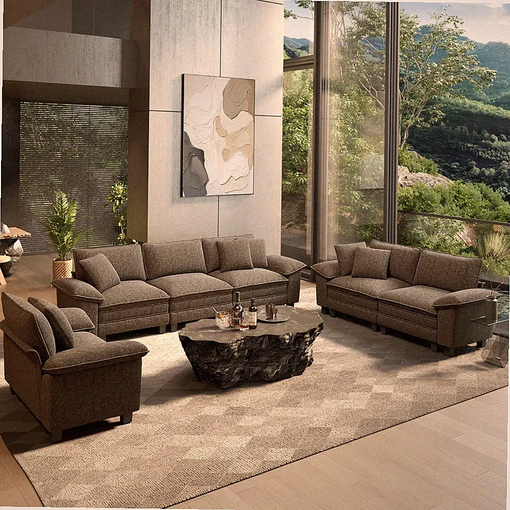 Modular Sectional Sofa Chenille Cloud Couch w/ Chaise & Cushion 7/5/4/3/2/1-Seat