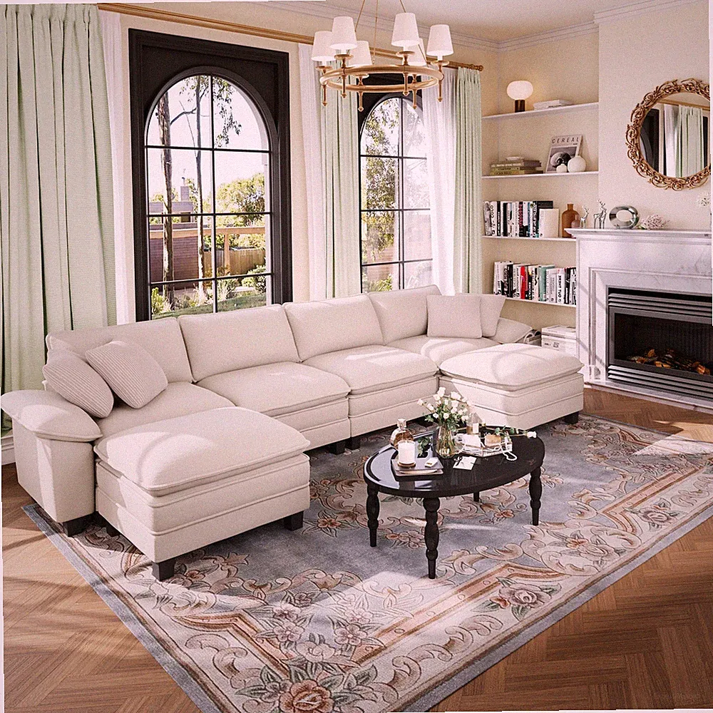 Modular Sectional Sofa Chenille Cloud Couch with Chaise and Cushion 1/4/5/6-Seat