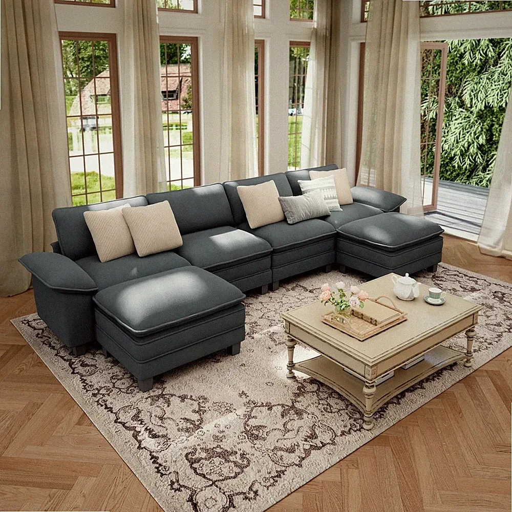 Modular Sectional Sofa Chenille Cloud Couch with Chaise and Cushion 1/4/5/6-Seat