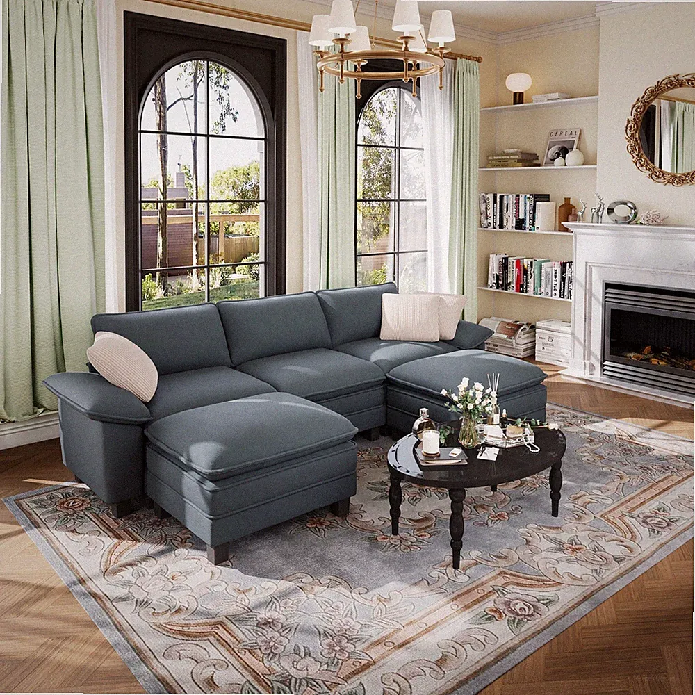 Modular Sectional Sofa Chenille Cloud Couch with Chaise and Cushion 6/5/4/1-Seat