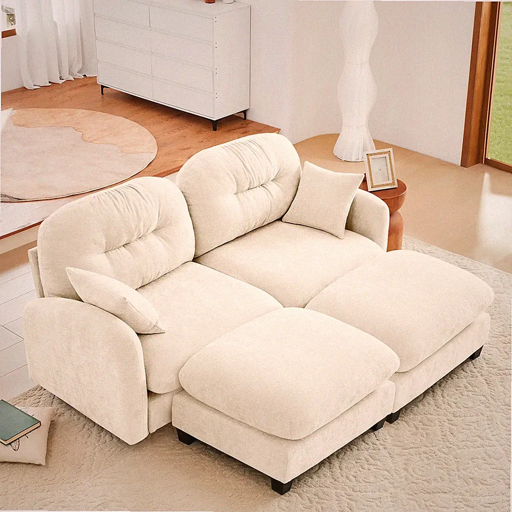 Modular Sectional Sofa Chenille Cloud Couch with Quilted Pleated Design Beige