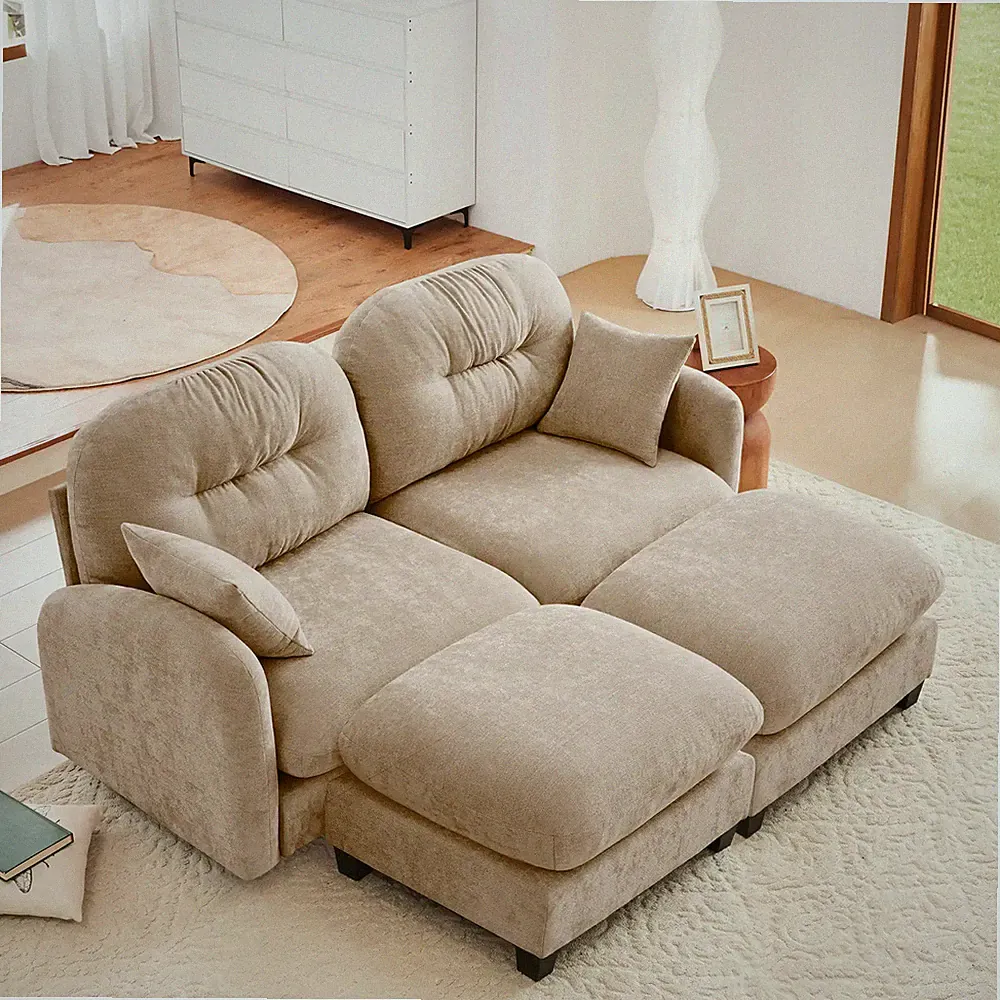Modular Sectional Sofa Chenille Cloud Couch with Quilted Pleated Design Tan