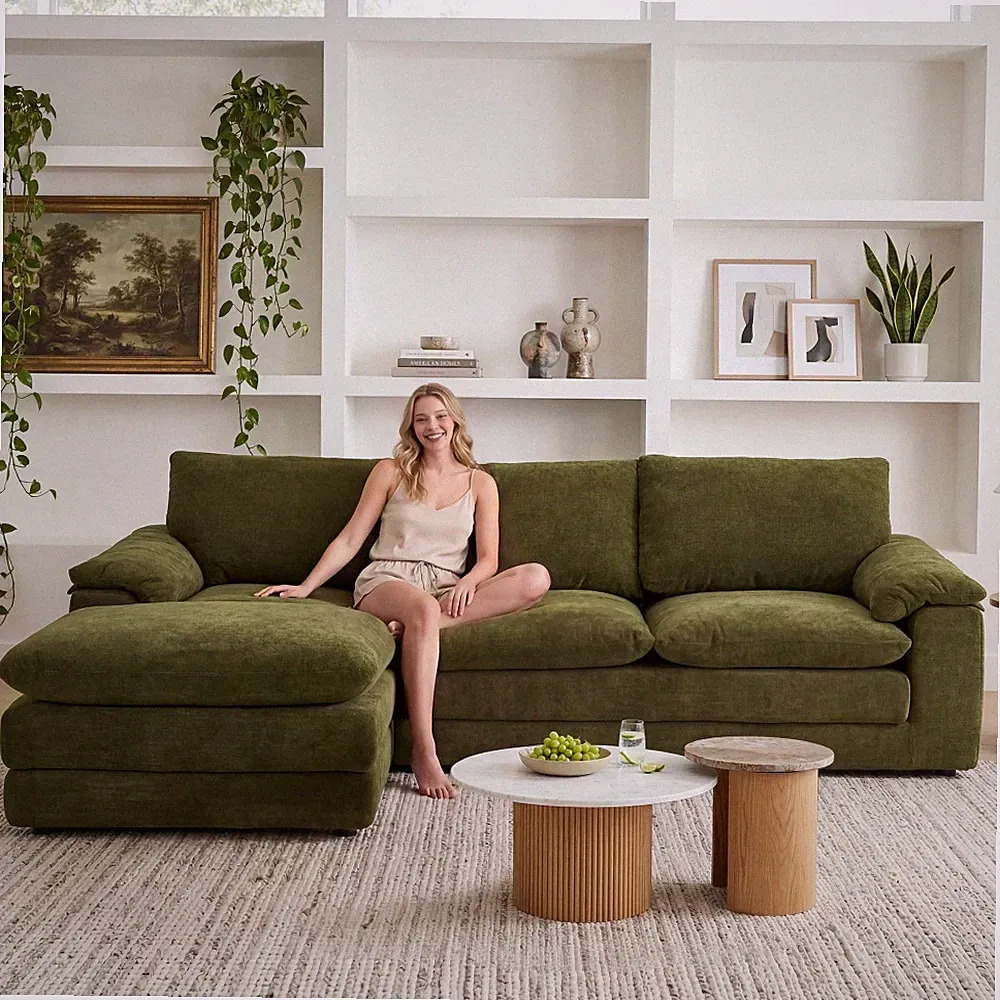 Modular Sectional Sofa Chenille Cloud Deep Seat L-Shaped Couch with Ottoman