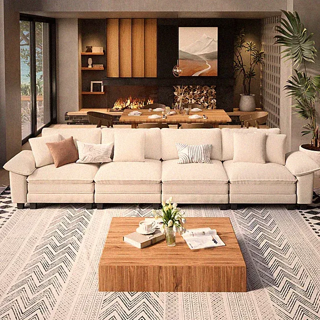 Modular Sectional Sofa Chenille & Corduroy Cloud Couch w/ Chaise and Cushion US