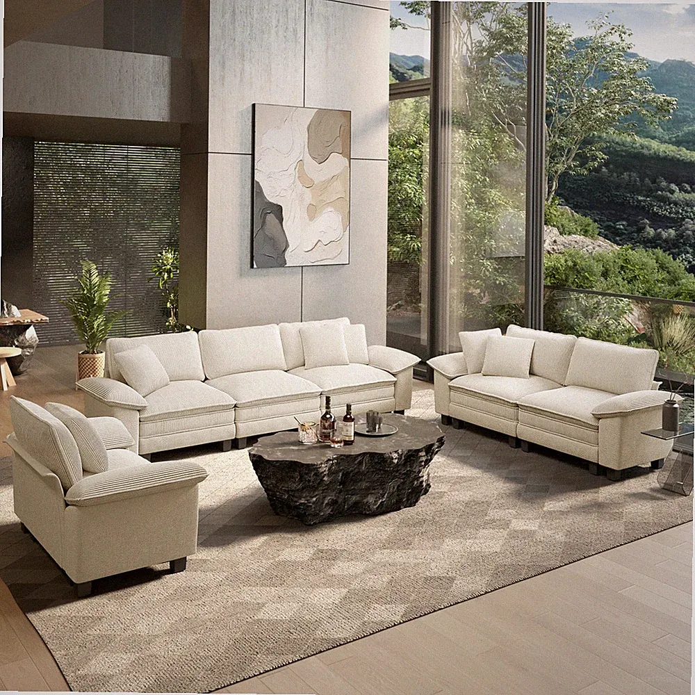 Modular Sectional Sofa Chenille & Corduroy Cloud Couch with Chaise and Cushion..
