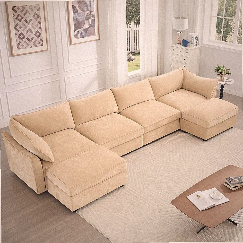Modular Sectional Sofa Chenille Couch with Storage w/O Ottoman for Living Room