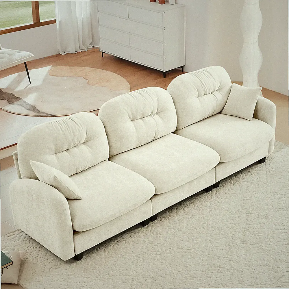 Modular Sectional Sofa Chenille Fabric Tufted Pleated Design Beige