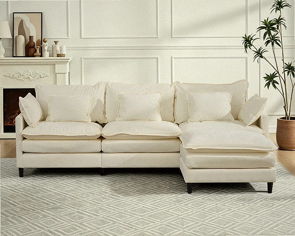 Modular Sectional Sofa Chenille L Shaped Cloud Couch Sets with Chaise&5 Pillows
