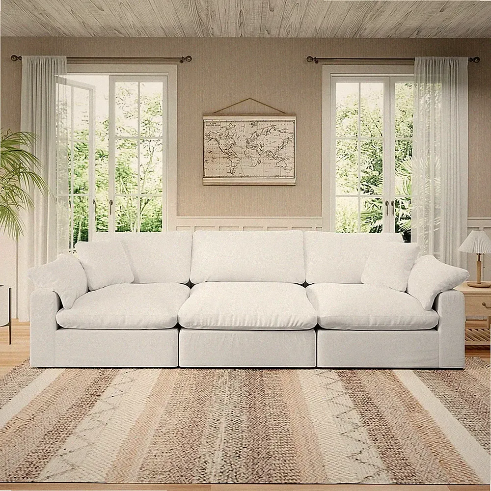 Modular Sectional Sofa Cloud Couch,Down Filled Comfy Cloud Modern Sofa,White Lin