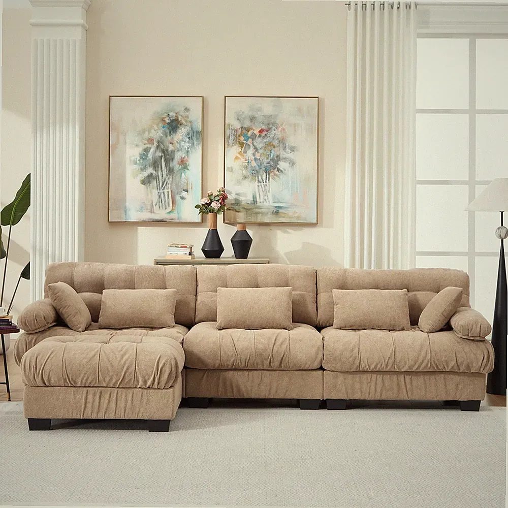 Modular Sectional Sofa,Cloud Couch, L Shaped Couch with Movable Ottoman, Mode