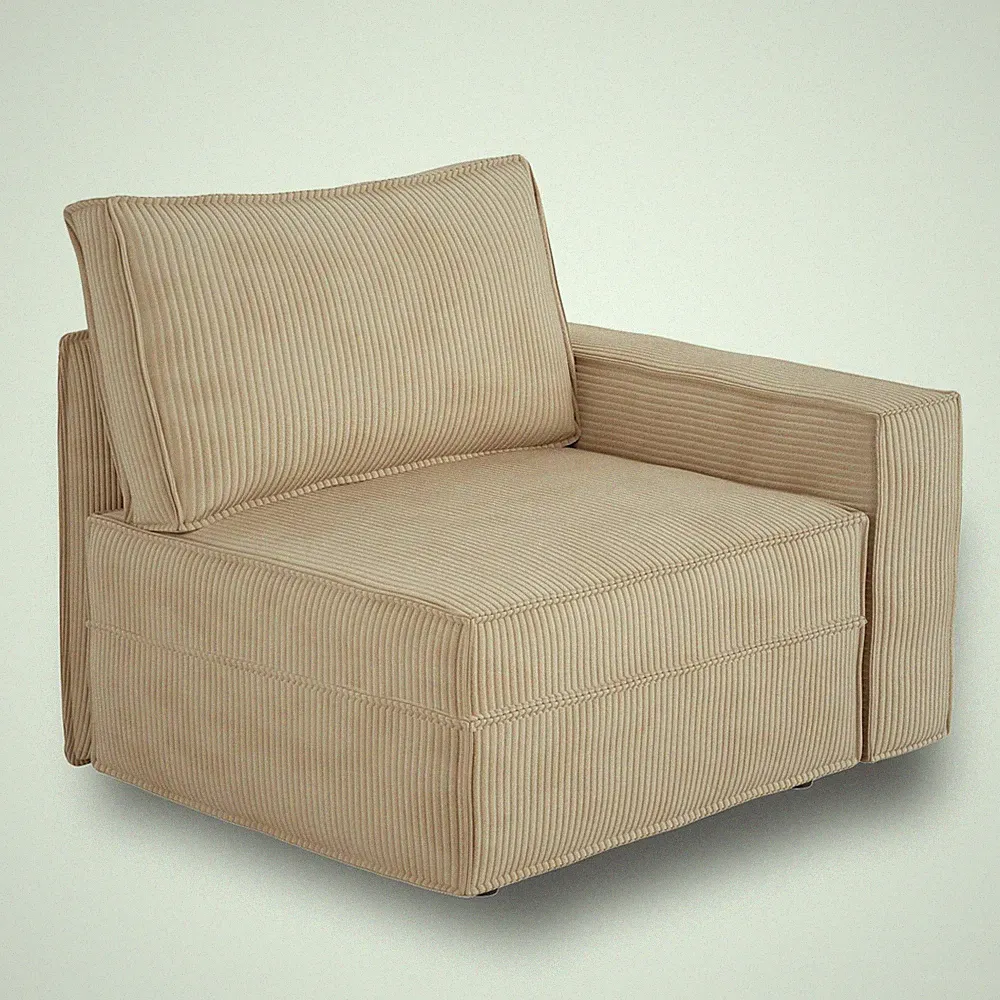Modular Sectional Sofa Cloud Couch Right Arm Chair Beige Corduroy