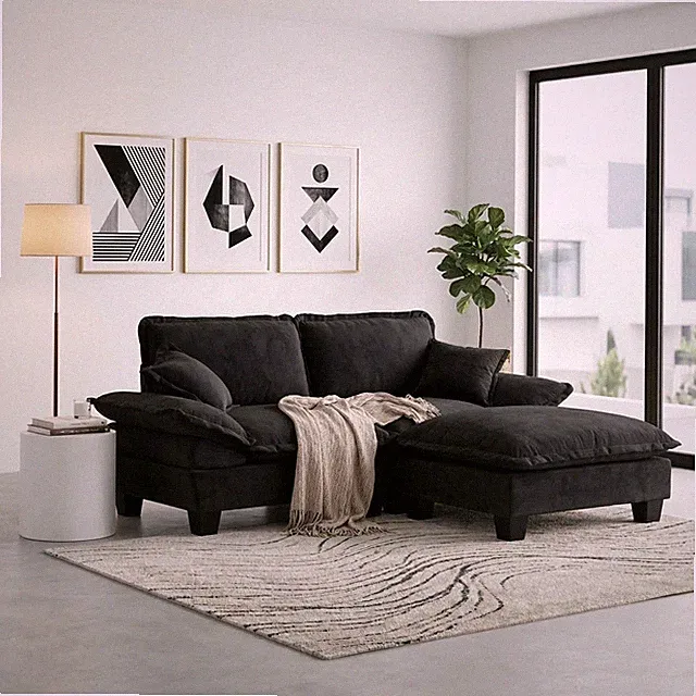 Modular Sectional Sofa, Cloud Couch with Sailboat Design, 1 Movable Ottomans &