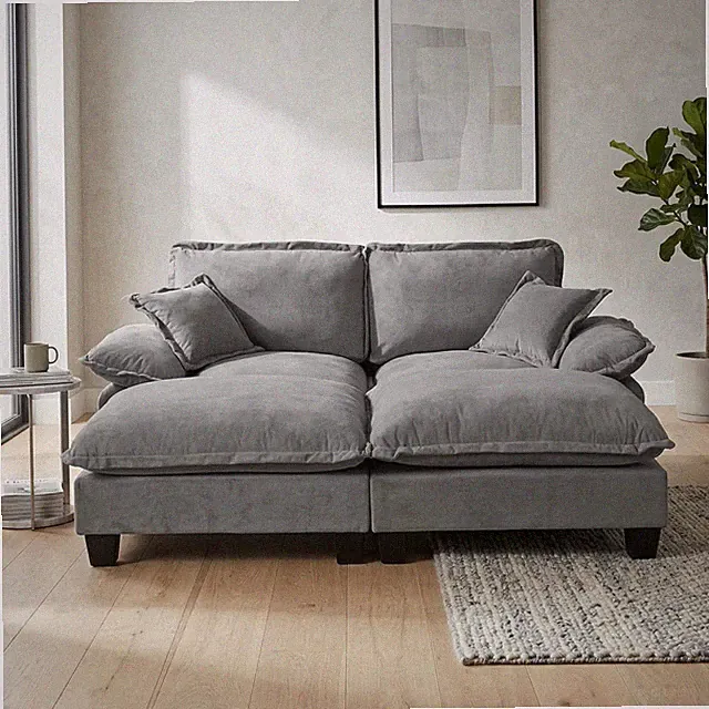Modular Sectional Sofa, Cloud Couch with Sailboat Design, 2 Movable Ottomans &