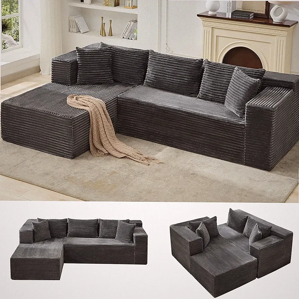 Modular Sectional Sofa Cloud Sectional Couch, 106" Comfy L Shaped Black Couches