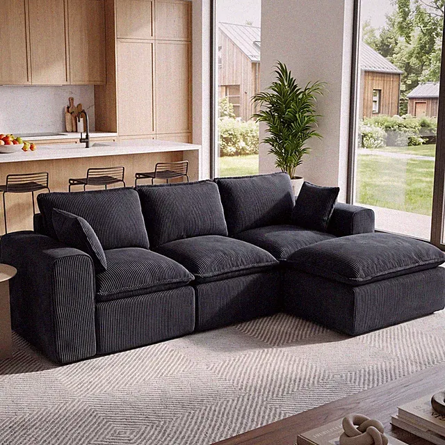Modular Sectional Sofa Cloud Sectional Couch, 111" Comfy L Shaped Black Couches