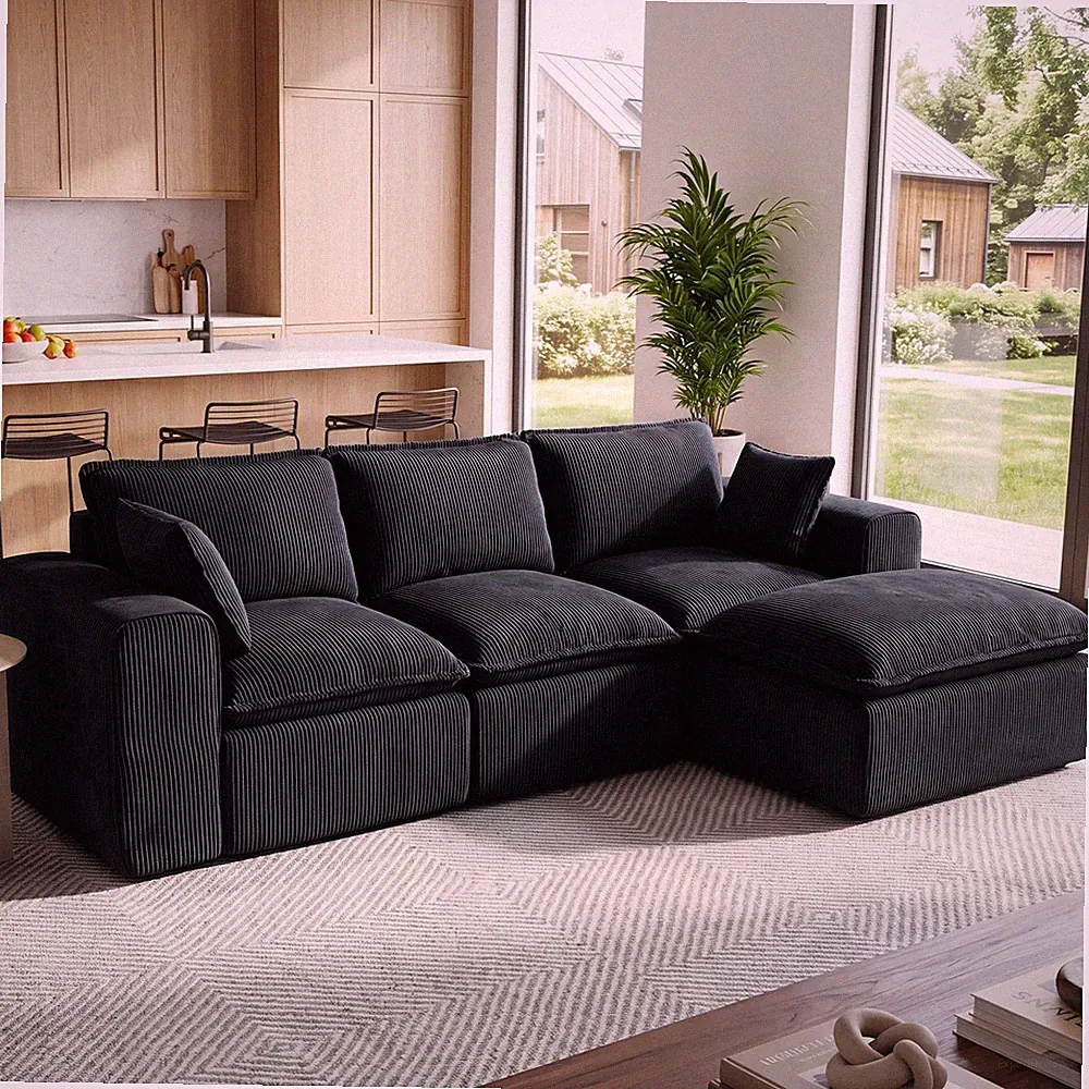 Modular Sectional Sofa Cloud Sectional Couch, 111" Comfy L Shaped Black Couches