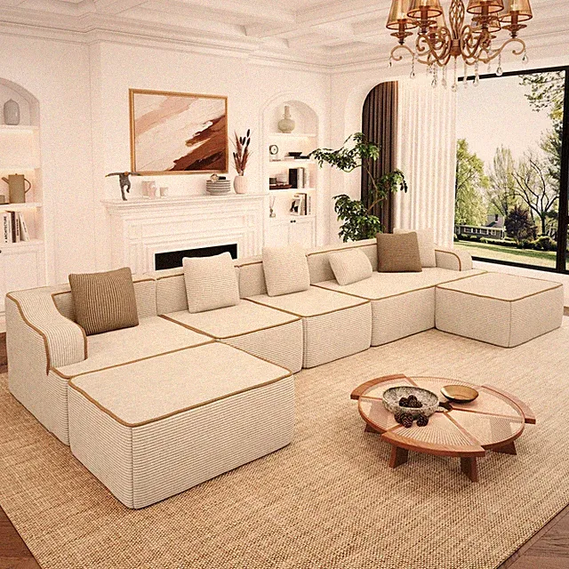 Modular Sectional Sofa Cloud Sectional Couch w/ Chaise Corduroy Compressed Sofa