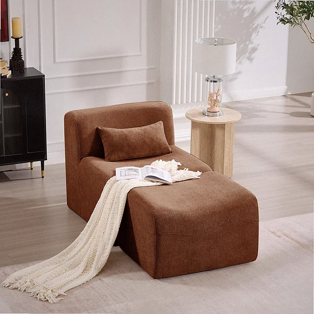 Modular Sectional Sofa Cloud Style Curved Deep Seat Chenille Rust Red 2 Seater