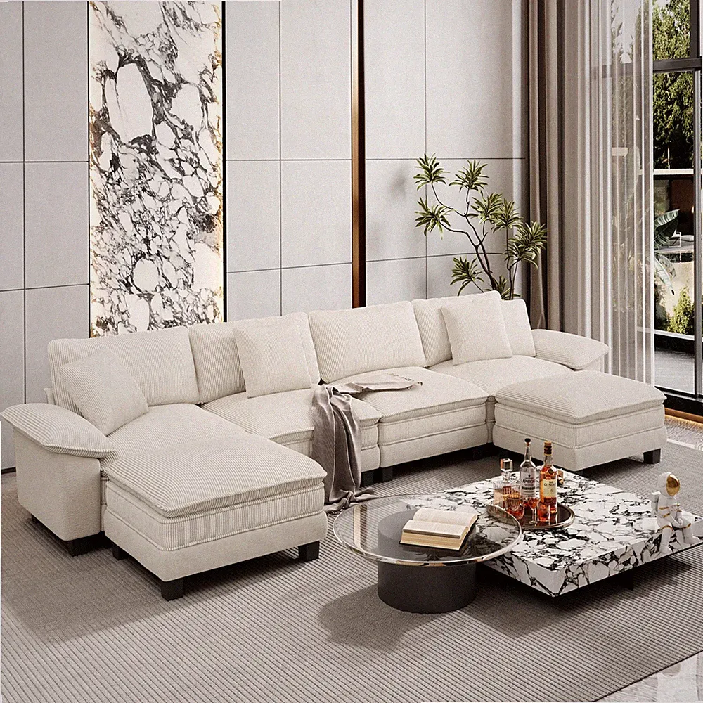 Modular Sectional Sofa Corduroy & Chenille Cloud Couch with Chaise and Cushion~