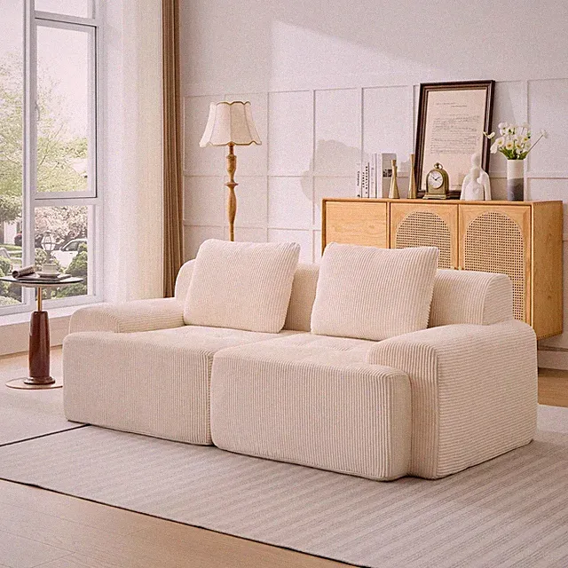 Modular Sectional Sofa Corduroy Cloud Couch Deep Seat White 2-Piece Loveseat