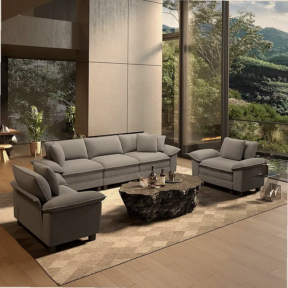 Modular Sectional Sofa Corduroy Cloud Couch w/ Chaise & Cushion 7/5/4/3/2/1-Seat