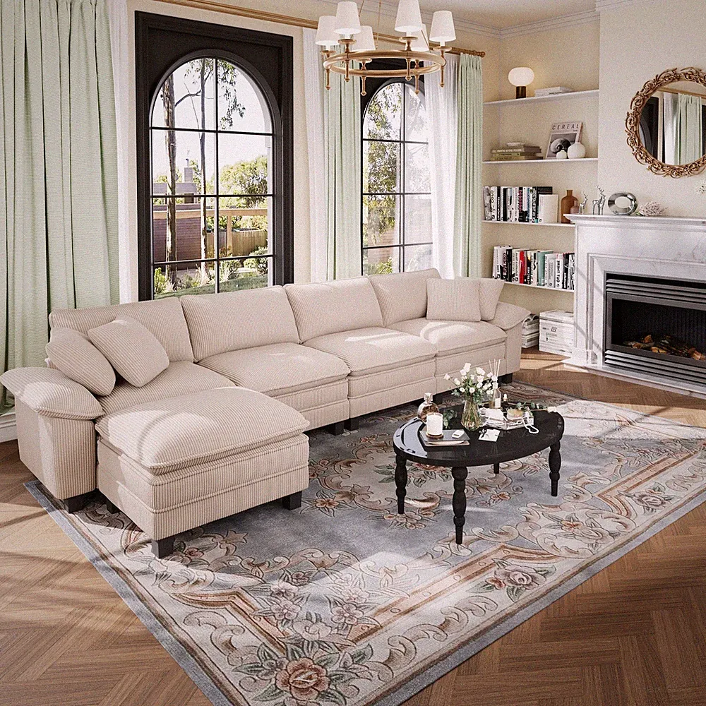 Modular Sectional Sofa Corduroy Cloud Couch with Chaise and Cushion 1/4/5/6-Seat