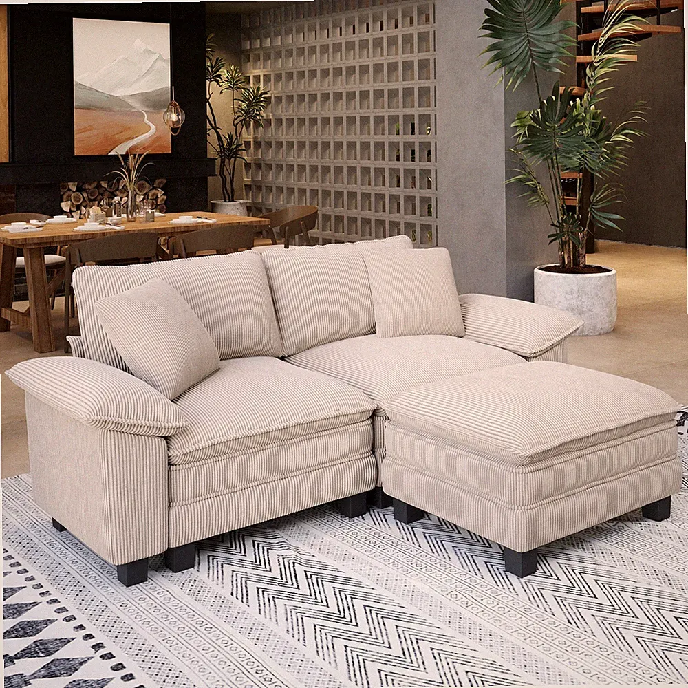Modular Sectional Sofa Corduroy Cloud Couch with Chaise and Cushion 3-Seat