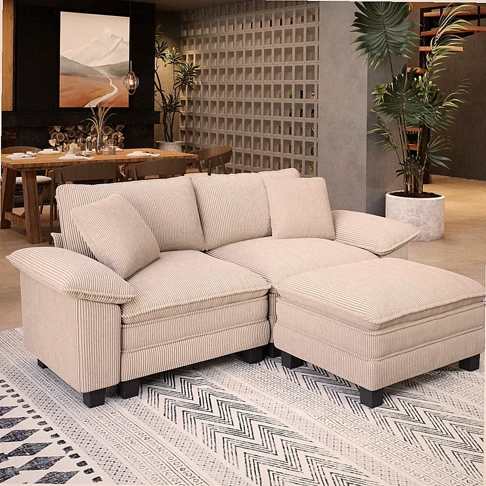 Modular Sectional Sofa Corduroy Cloud Couch with Chaise and Cushion 3-Seat