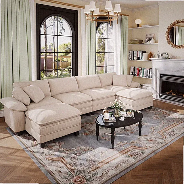 Modular Sectional Sofa Corduroy Cloud Couch with Chaise and Cushion 6/5/4/1-Seat