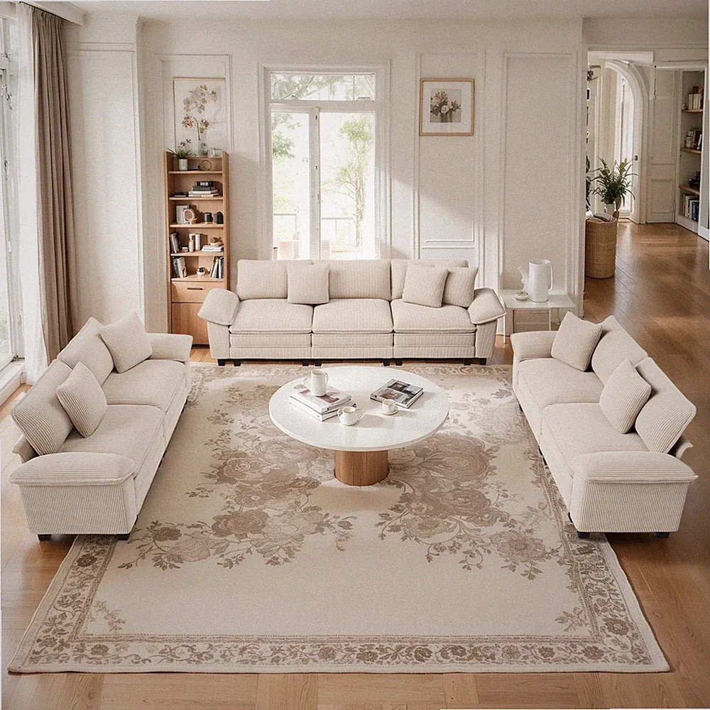 Modular Sectional Sofa Corduroy Cloud Couch with Chaise and Cushion 7/5/4/3-Seat