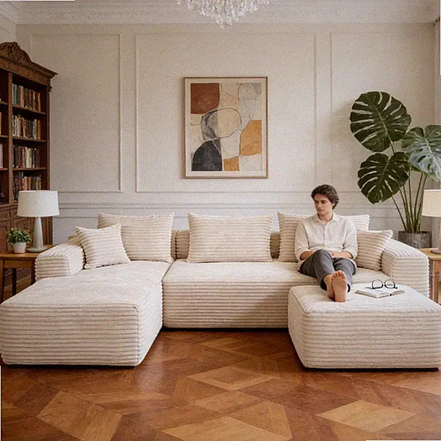 Modular Sectional Sofa Couch 103.5” & 37.0” Beige L-Shaped Sectional Couches fo