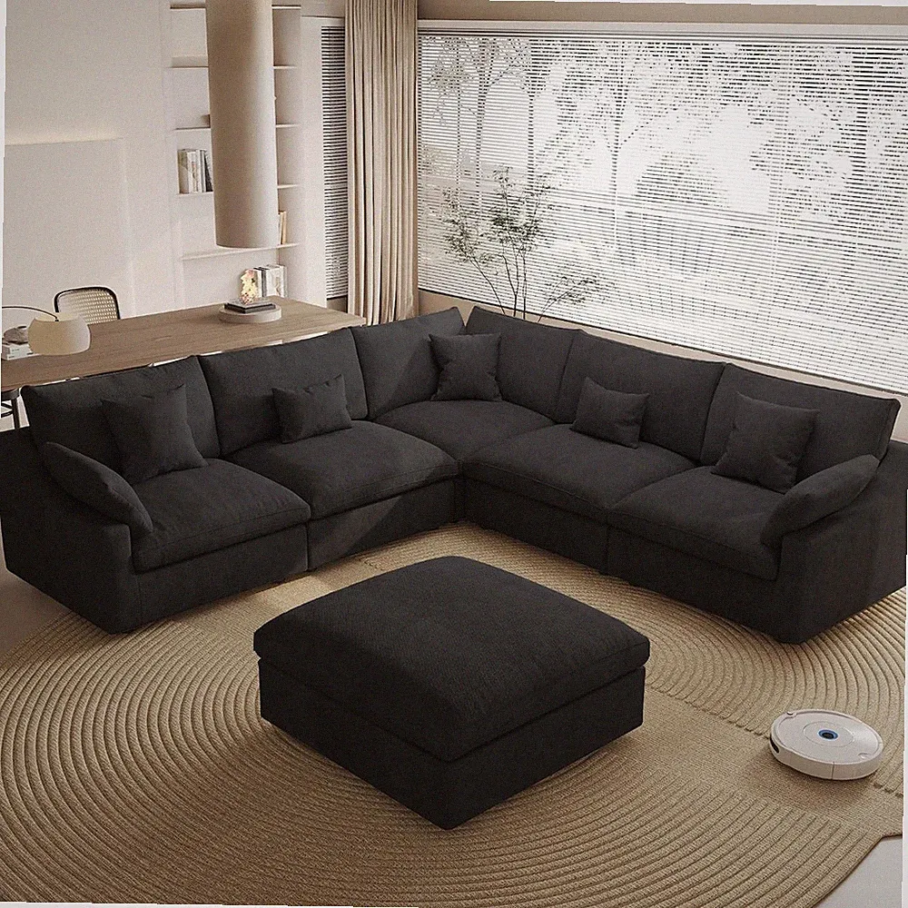 Modular Sectional Sofa Couch, 119.29" V Shaped Modular Couch with Storage Ottoma