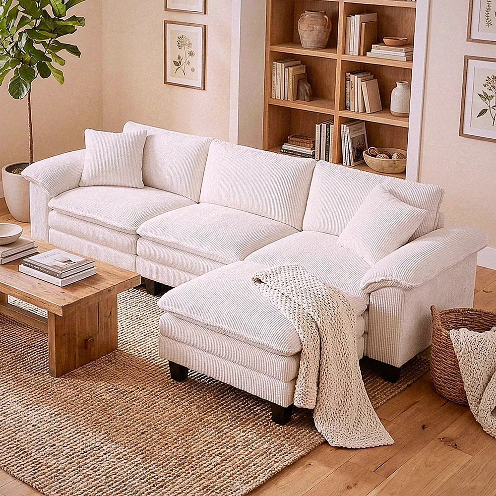 Modular Sectional Sofa Couch, 124" Oversized Cloud Couch, Beige