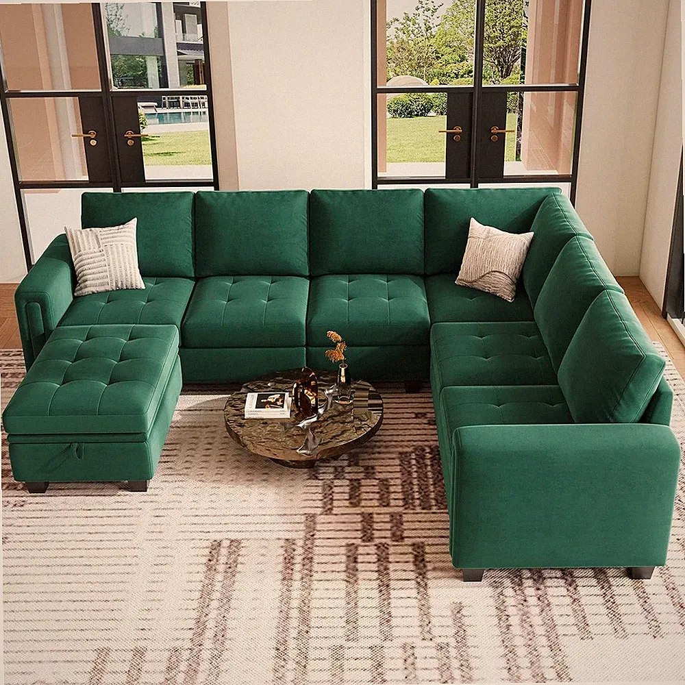 Modular Sectional Sofa Couch 7-Seater Convertible Sectional Sofa Velvet Modular