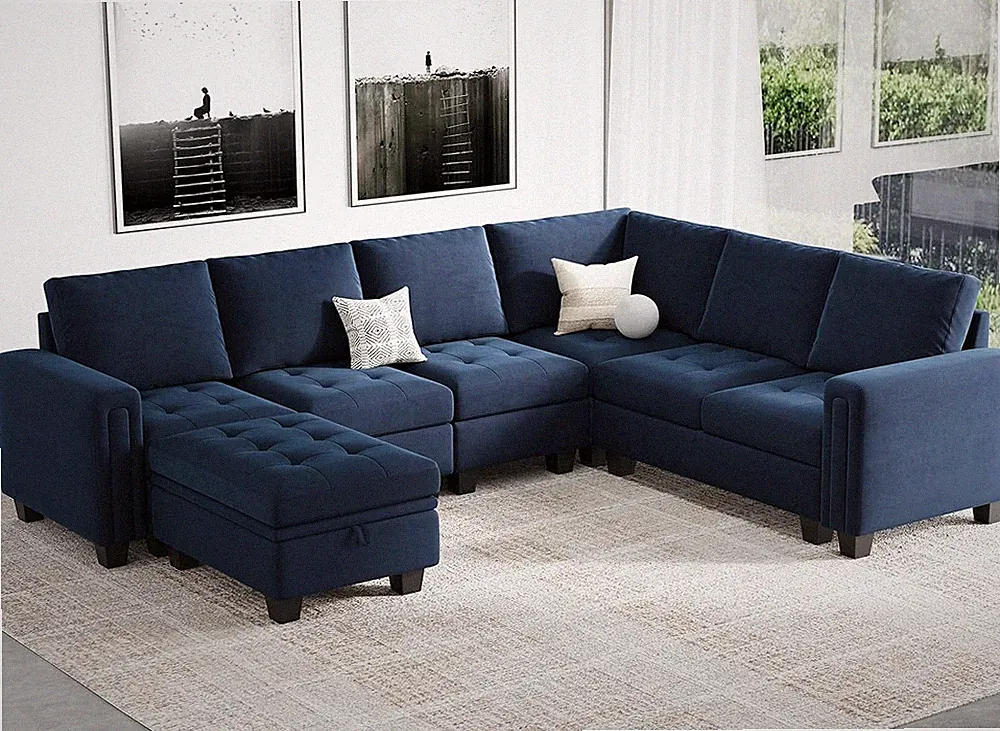 Modular Sectional Sofa Couch 7-Seater Convertible Sectional Sofa Velvet Modular