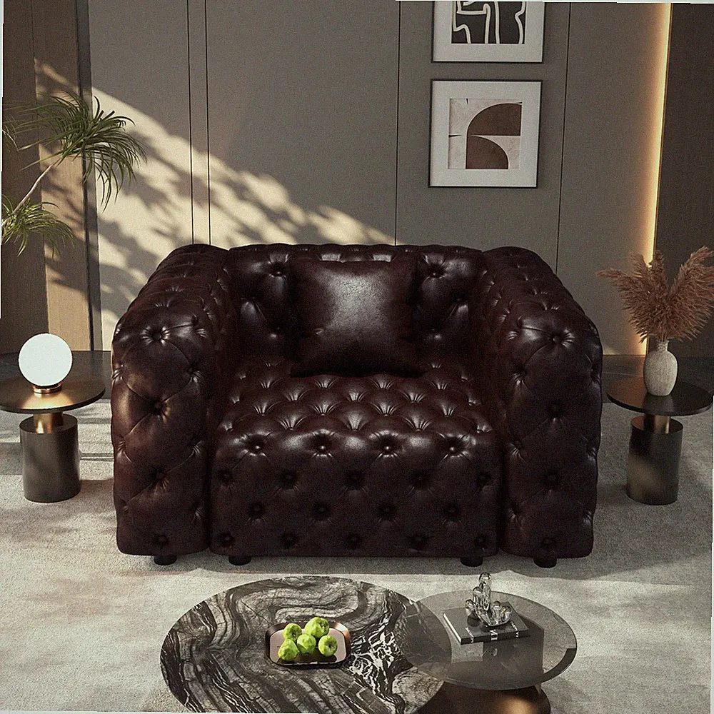 Modular Sectional Sofa Couch Button Tufted Faux Leather Armchair Living Room Set