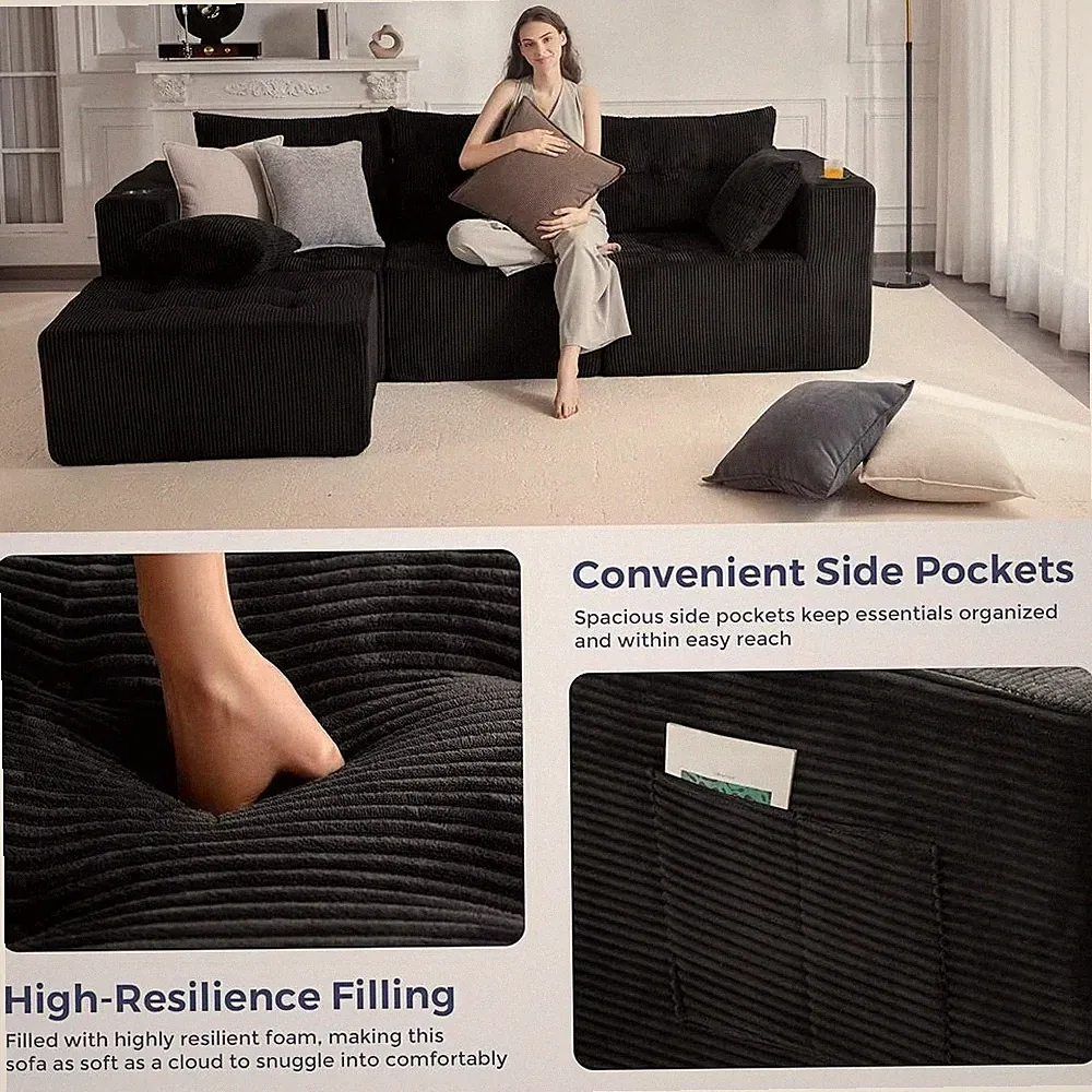 Modular Sectional Sofa Couch, L Shaped Modern Cloud Couch with 1 Ottoman, Sofa